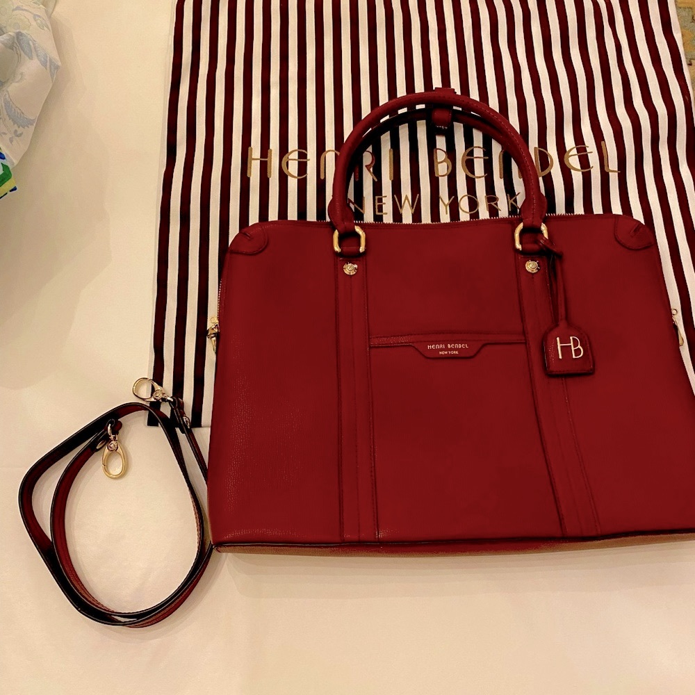 Brand new, never used Henri Bendel burgundy briefcase tote